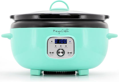 6.9 Quart Oval Electric Slow Cooker, Removable Ceramic Pot, 3 Heat Settings, Kitchen Appliance, Countertop Cooker (Turquoise)2