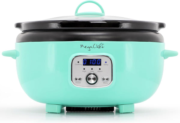 6.9 Quart Oval Electric Slow Cooker, Removable Ceramic Pot, 3 Heat Settings, Kitchen Appliance, Countertop Cooker (Turquoise)2