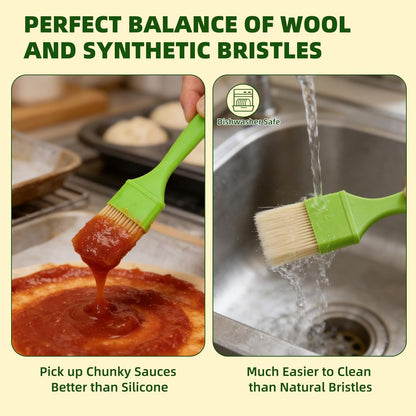 3 Pcs Pastry Brush Set, 1/1/2 Inch Bristle Basting Brushes for Cooking, Heat Resistant, Kitchen Brush for Oil, BBQ Grill, Butter Sauce, Baking, with Hang Hole Design Green3