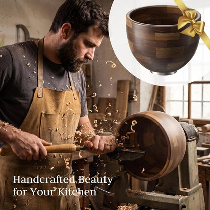 Premium Solid Wood Mixing Bowl with Silicone Liner and Lid2