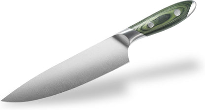 8 Inch Stainless Steel Kitchen Chef Knife, Green Pakkawood Handle1