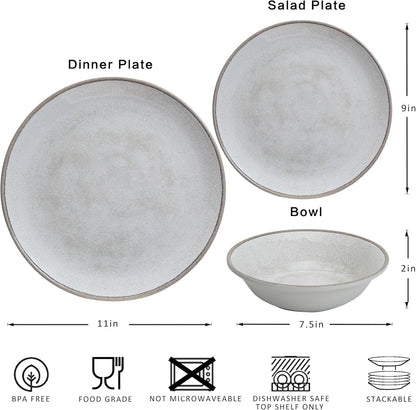 Farmhouse Rustic Melamine Dinnerware Sets, 12 Piece Service for 46