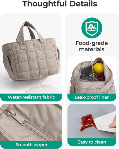 Lunch Bag Women Small Cute Quilted Insulated Leakproof Lightweight7