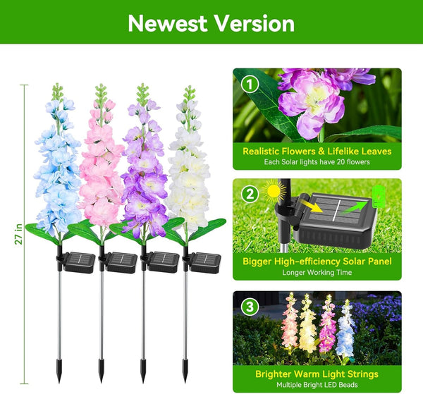 Solar Lights Outdoor Garden Decor, 4 Pack Upgraded Delphinium Solar Garden Lights with 36 Leds, Vivid Flowers Outdoor Waterproof for Landscape Patio Yard Decor8