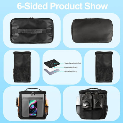 Hanging Shower Caddy Portable, Travel Toiletry Bag for Men & Women, Large Capacity with Hook,Dorm Room Essentials with Waterproof Phone Compartment, for Bathroom, Picnic, Gym, Travel(Black)5