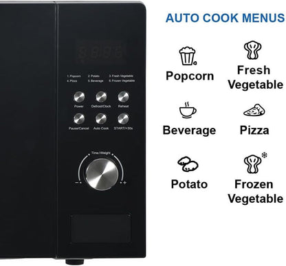 MW1101B-A Countertop Microwave Oven with Button Control, LED Display 1000W, 10 Power Levels, 6 Auto Menus, Glass Turntable and Child Safe Lock, 1.1 Cu. Ft., Black8