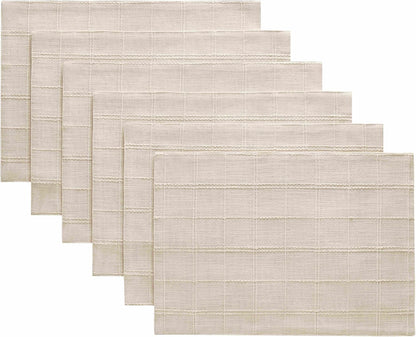 Linen Checked Farmhouse Placemats Set of 6, Neutral Beige 13X19In7