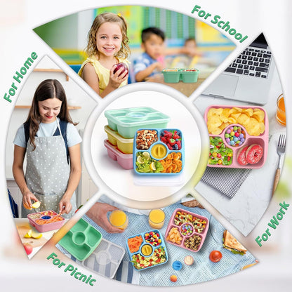 Bento Snack Box Containers for Adults Kids, 4 Pack Lunchable Meal Prep Containers Reusable, Stackable Bento Lunch Box, Food Storage Prep Containers with Lids and 4 Sauce Cups, Pastel Color, Clear Lid7