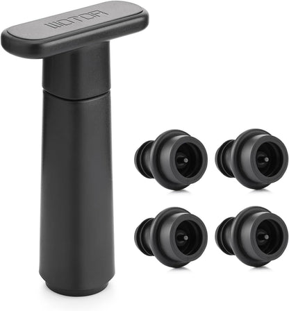Wine Saver Vacuum Pump with 4 Stoppers, Wine Preserver, Black | Reusable Bottle Sealer, Keeps Fresh, Ideal Accessories Gift1