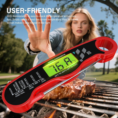 Meat Thermometer Digital, Instant Read Food Thermometer, Red | Waterproof Cooking Thermometer with Doneness Chart, Backlight, F/C Switch for BBQ, Candy, Oil5