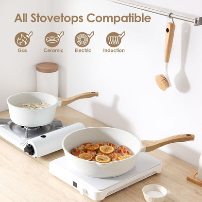 16Pcs Ceramic Cookware Set Non Toxic, Pots and Pans Set Non Stick | Induction Compatible, Even Heating, Durable, Easy to Clean, PFAS/PFOA Free, Healthy Kitchen Cooking Set, Stay-Cool Handles6