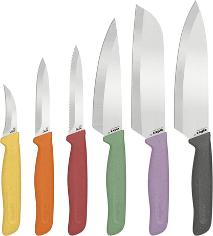 Classic 6 Piece Knife Set, Chef Santoku Utility Paring Serrated & Peeling Knives, Stainless Steel 15° Hollow-Ground Blades, Ergonomic Wheat Straw Handles1