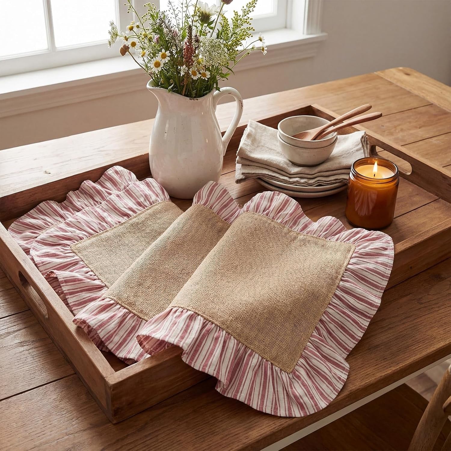 4-pcs-striped-placemats-with-ruffle-red-white-reversible-cotton