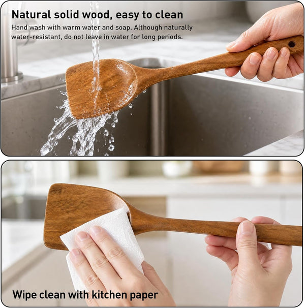 Wooden Spoons for Cooking, 11-Piece Acacia Wood Kitchen Utensil Set, Nonstick Safe Wooden Spatulas and Spoons, Heat Resistant Cooking Utensils for Everyday Meals (A11)6