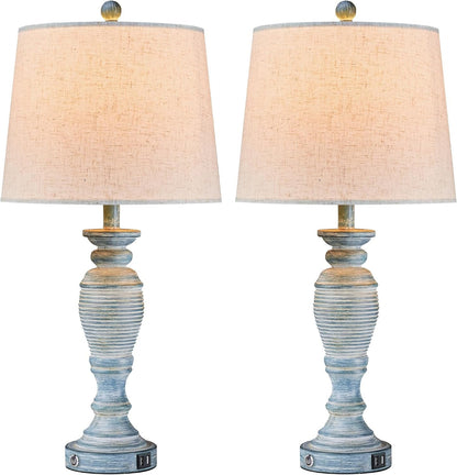 27.7” Farmhouse Table Lamps for Living Room, Blue&White, Set of 27
