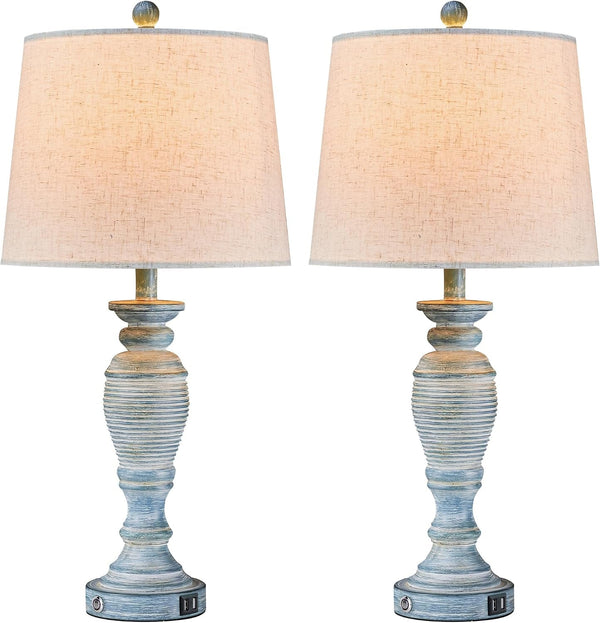 27.7” Farmhouse Table Lamps for Living Room, Blue&White, Set of 27