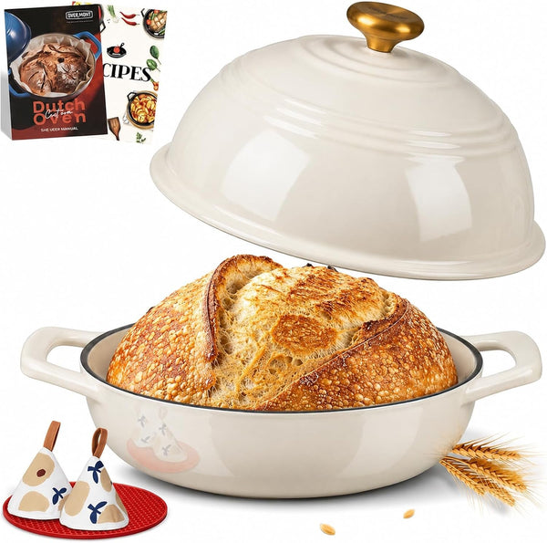 Enameled Cast Iron Dutch Oven, 6QT Bread Oven with Dome Lid Recipe | Tall Bread Pot with Potholders, for Sourdough Bread Baking Artisan Loaves, Crispy Crust & Better Oven Spring, 500°F Oven Safe1