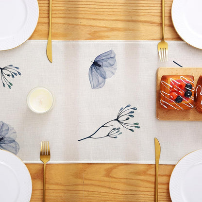 Poppy Floral Leaves Table Runner 13X72 Inch Seasonal Spring Summer Blue Flower Kitchen Dinning Table Decoration for Home Party Decor5