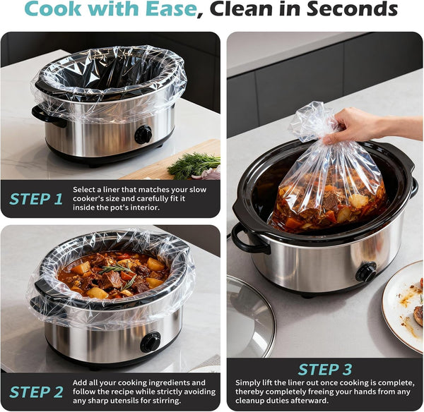30 Count Slow Cooker Liners, Fits 6–10 Qt Pots, 14" X 22" Large Size | Disposable Cooking Bags, Heat Resistant up to 400°F, Leakproof Design, Durable Nylon Blend, BPA Free, for round & Oval Pots5