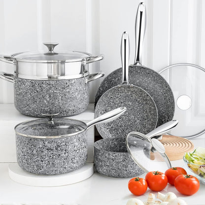 Stone Cookware Set 10 Piece, Ultra Nonstick Pots and Pans Set with Stone-Derived Coating, Kitchen Cookware Sets, Stone Cookware Sets, Granite Pots and Pans - 10 Piece6