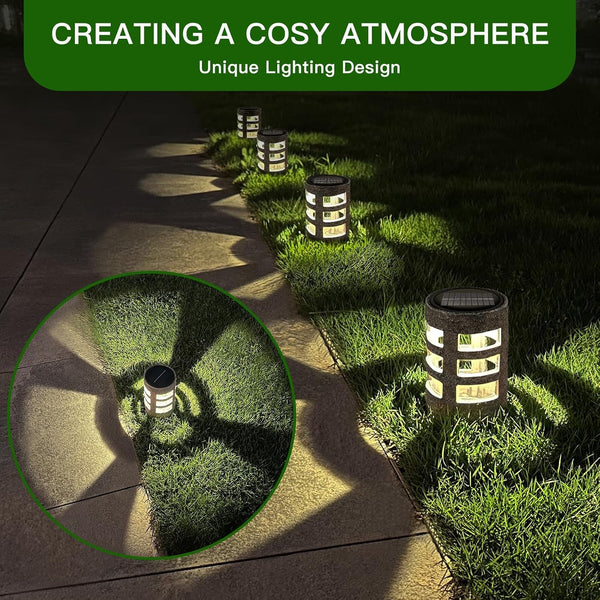 Solar Path Lights Outdoor 2 Pack, Decorative Pattern Lighting, Auto On/Off Dusk to Dawn, Waterproof Solar Landscape Lights, Modern Resin Garden Lights for Yard Patio Walkway, Gray2