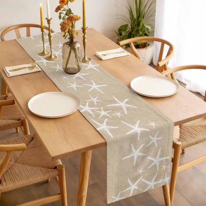 Beige Starfish Coastal Table Runner 36 Inches Long Farmhouse Dress Scarves, Summer Beach Nautical Ocean Sea Dining Tablerunner for Coffee Table/Kitchen Island/Party Décor, Small 13" X 36"4