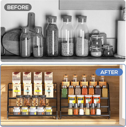 Spice Rack Organizer for Cabinet, 4 Tiered Spice Rack Organizer, Tiered Adjustable Spice Shelf for Kitchen Countertop Organization, Bright Black6