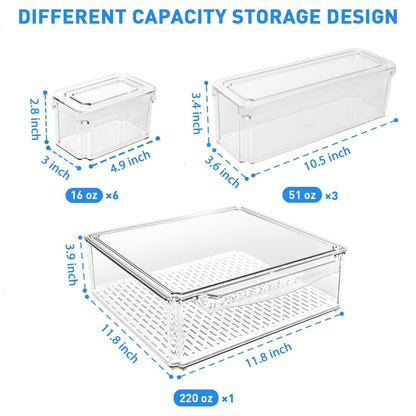 10 Pack Fridge Organizer, Stackable Refrigerator Organizer Bins with Lids, Produce Fruit Storage Containers for Storage Clear for Food, Drinks, Vegetable Storage3