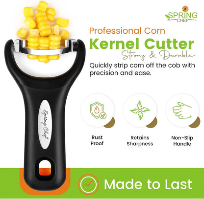 Stainless Steel Corn Peeler, Corn on the Cob Stripper Tool | Durable Corn Kernel Remover Tool with Ergonomic Handle – Easy to Use Kernel Cutter - Dishwasher Safe Corn Cutter, Black3