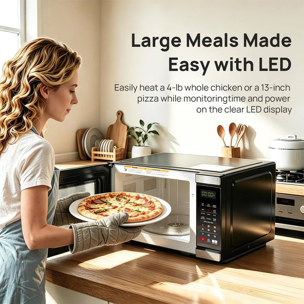 Microwave Countertop Ovens 1000 Watt, Black Small Microwave 1.1 Cu Ft, Large Microwave Digital 6 Auto Cooking, Eco Mode, Child Lock, 10 Power Level, Led Display, Easy Clean, Memory Function5