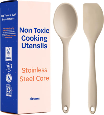 Nontoxic Platinum Silicone Utensils, 100% Plastic-Free, 2-Pcs, Beige1