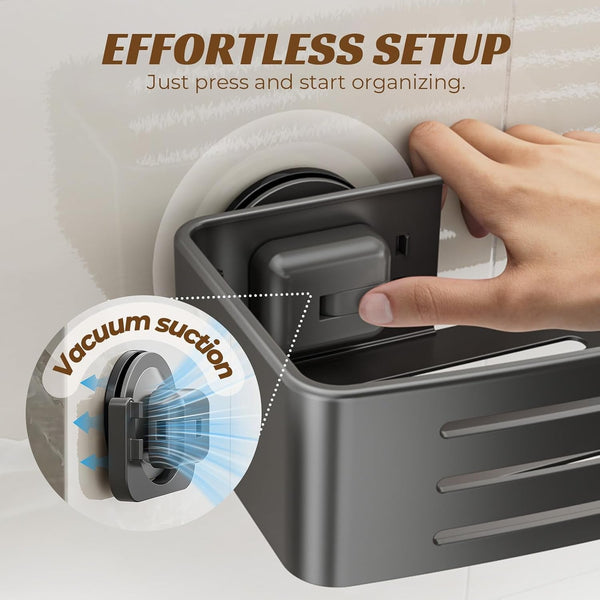 Shower Caddy Suction Cup,2 Pack Shower Shelves with Hooks No Drilling Removable,Large Capacity Bathroom Organizers and Storage,Waterproof Rustproof Shower Bathroom Accessories Decor(Gray)3