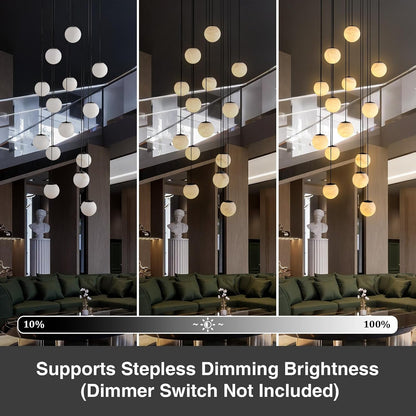 Black Alabaster Staircase Chandelier, 14-Light Modern Marble Pendant Light for High Ceiling Foyer, Luxury Statement Fixture for Entryway & Living Room7