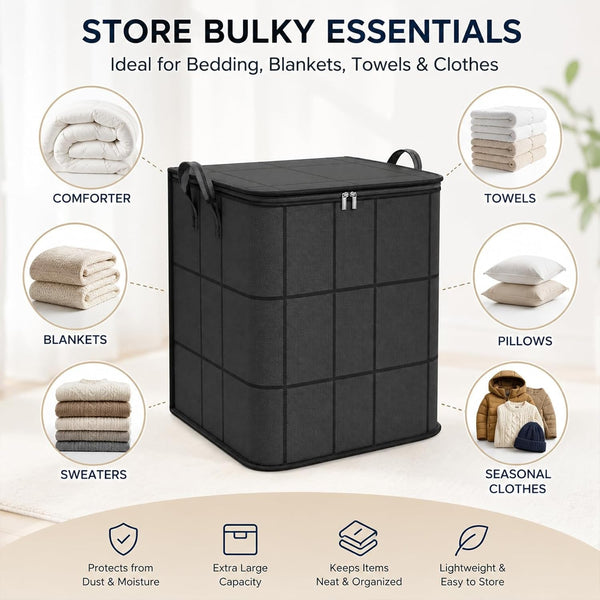 Peachloft Storage Bins, Extra Large Zippered Fabric Moving Bags with Reinforced Handles, Heavy Duty Closet Organizers for Bedding, Quilts, Clothes and Sweaters，1：180L5