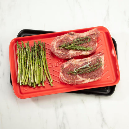 Grilling Prep and Serving Tray, Dishwasher-Safe, 2-Pc Nesting Set | 17-In X 10.5-In Food Tray Set for Prepping and Serving, Shatter-Resistant Melamine Design Fits 6 Burgers, CPK-2007