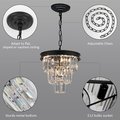 Black Crystal Chandeliers for Dining Room，4-Lights D12 Inch6