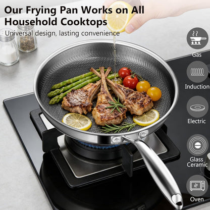Frying Pans, 12-Inch Hybrid Frying Pans Stainless Steel Skillets, Dishwasher & Oven-Safe, Stay-Cool Handle, PFOA Free Cookware, Compatible with All Cooktops2
