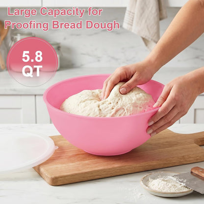 BPA Free Plastic round Mixing Bowl with Lids, 12 Pack Nesting Bowls with Lids Set, Microwave and Dishwasher Safe Prep & Serving Bowls Great for Mixing, Baking, Serving (Pink, 12Pcs)2