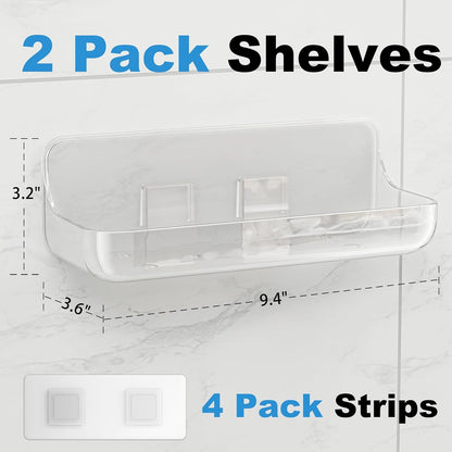 Adhesive Bathroom Shelves, 2 Pack Acryilc No Drill Stick on Shelf2