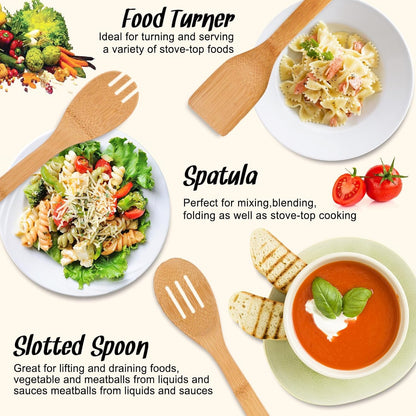 Wooden Spoons for Cooking, Bamboo Serving Utensil Set of 64