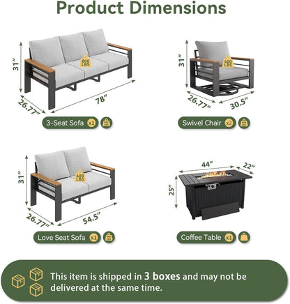 Aluminum Patio Furniture Set with Swivel Chairs & Firepit Table7
