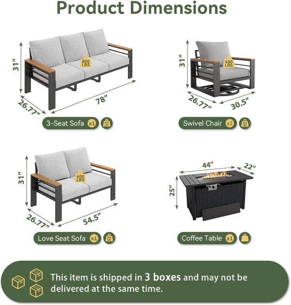 Aluminum Patio Furniture Set with Swivel Chairs & Firepit Table7