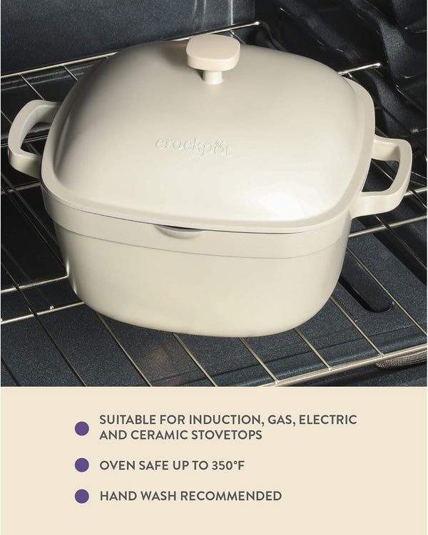 Crock-Pot Northvale Cast Aluminum Lightweight Durable 5.2 Quart Heavy Duty Dutch Oven Pot with Lid, Oven Safe, Dual Handles - Matte Linen White4