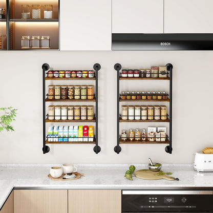 4 Tier Spice Rack Wall Mount for Kitchen,Brown TLJ016H7