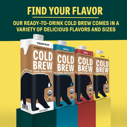Wandering Bear Straight Black Organic Cold Brew Coffee - 32 Fl Oz, 6 Pack | Extra Strong, Bold, Smooth, Unsweetened, Shelf-Stable, Ready to Drink & Vegan, 100% Organic Iced Cold Brewed Coffee7
