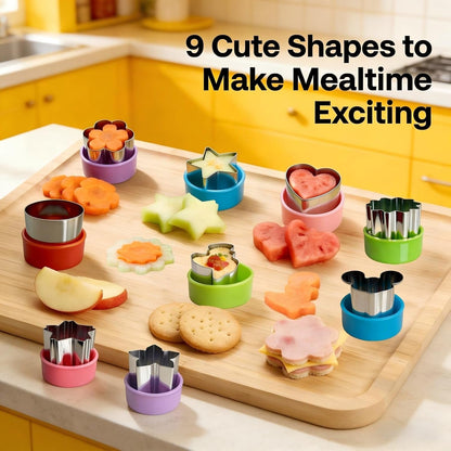 9 PCS 1.5 in Mini Fruit Vegetable Cookie Cutters Set for Kids | Stainless Steel Small Sandwich Food Cutter Shapes, Fun Shaped Tiny Dinosaur Heart Star Circle Flower for Lunch, Cheese & Clay5