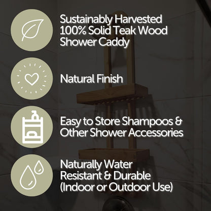 Wood Natural Hanging Shower Caddy with Storage Shelves, Water Resistant, Easy to Place, Select-Grade Solid Teak Wood, Shower Accessory (Natural Langr)5