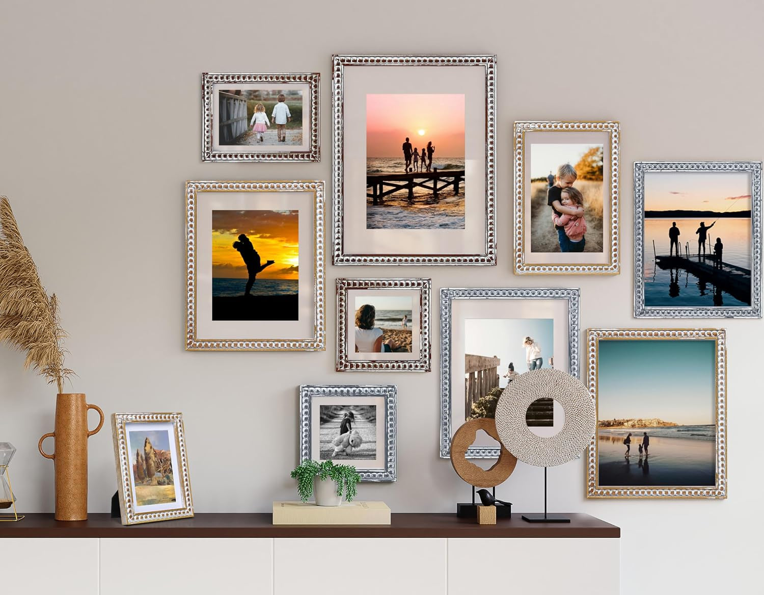 8x10-rustic-picture-frame-with-mat-for-5x7-6x8-farmhouse-boho-deco-distressed-beaded-wooden-real-glass-vertical-or-horizontal-display-photo-gallery-wall-tabletop-frame-natural