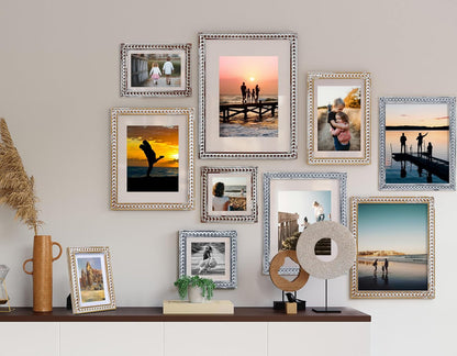 8X10 Rustic Picture Frame with Mat for 5X7/6X8, Farmhouse Boho Deco Distressed Beaded Wooden Real Glass, Vertical or Horizontal Display Photo Gallery Wall & Tabletop Frame, Natural9