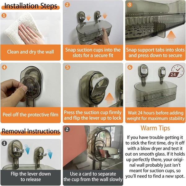 Suction Cup Shower Caddy, No Drill Shower Shelf4